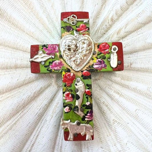 Hearts and Roses Small Timber Cross