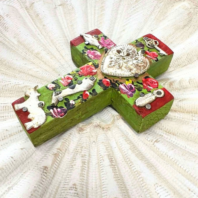 Hearts and Roses Small Timber Cross