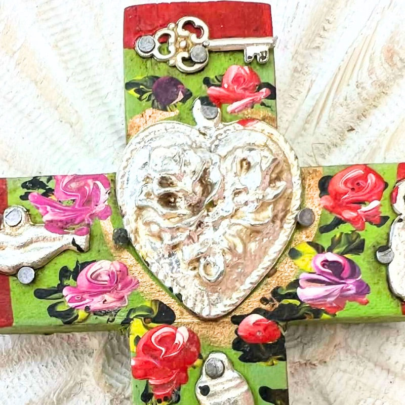 Hearts and Roses Small Timber Cross
