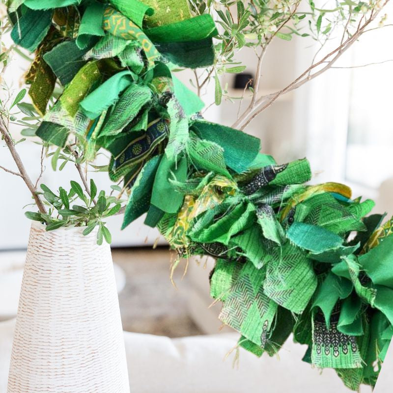 Recycled Silk Sari Garland - Green Tones