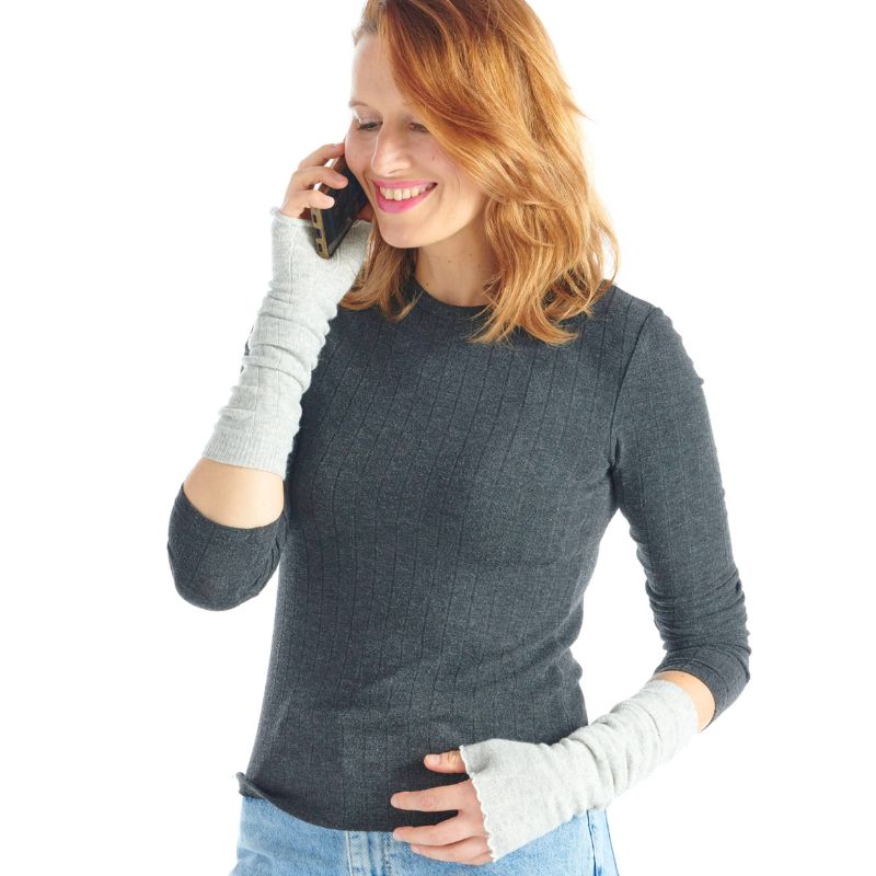 French Merino and Cashmere Long Mittens/Arm Warmers in Light Grey
