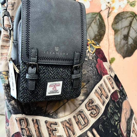 Islander Black and Grey Herringbone Crossbody Bag