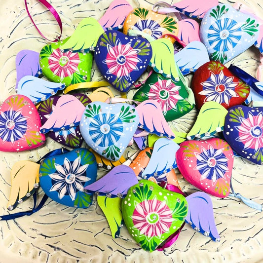 Authentic Mexican Winged Heart Hanging Ornaments