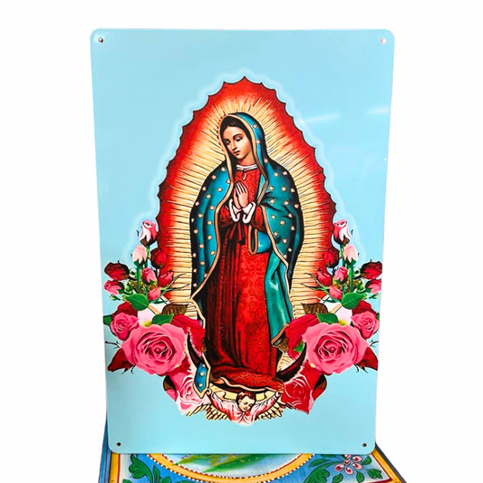 Our Lady of Guadalupe Aqua Metal Sign