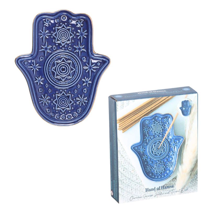 Dark Blue Hand of Hamsa Incense Holder and Trinket Dish