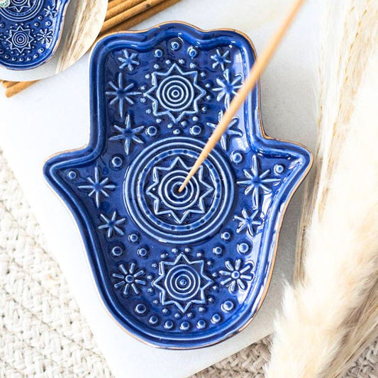 Dark Blue Hand of Hamsa Incense Holder and Trinket Dish
