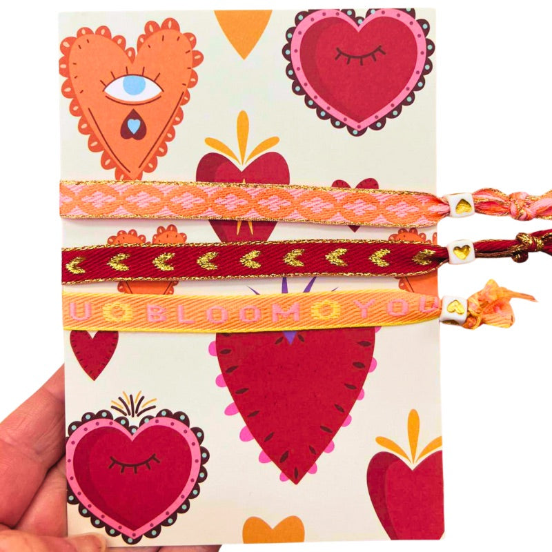 Big Love Greeting Card with 3 Ribbon Bracelets