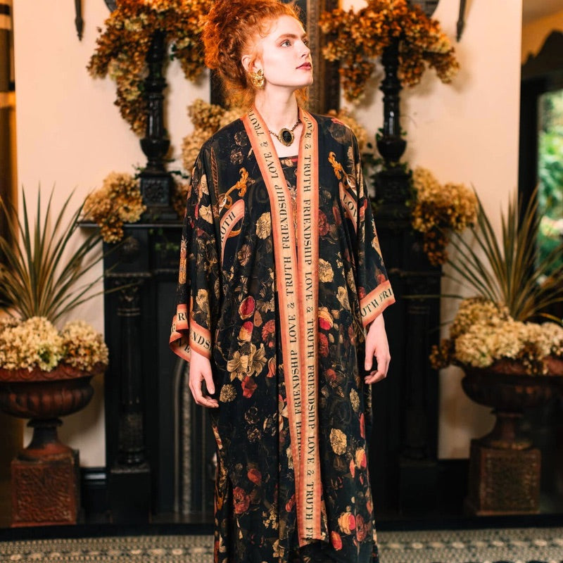 Heart of Gold Long Duster Kimono Jacket with Sacred Heart