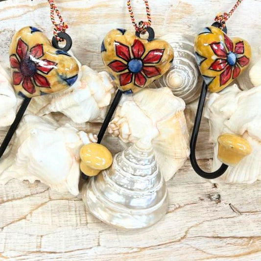 Jaipur Pottery Heart Shape Hook - Yellow