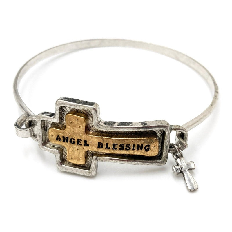 Angel Blessing Bangle Bracelet with Cross