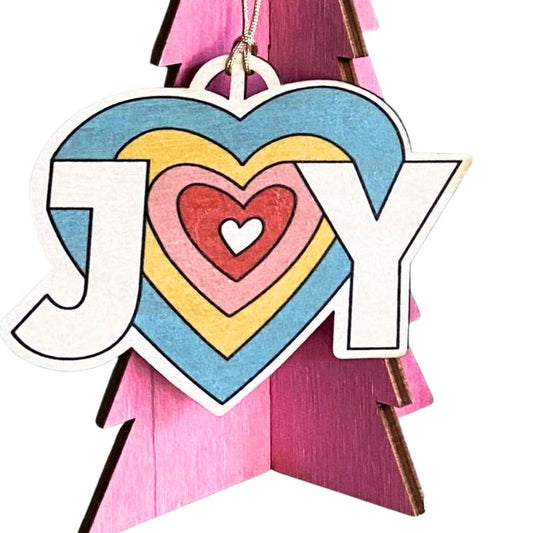 Joy heart shaped hanging wooden decoration keepsake