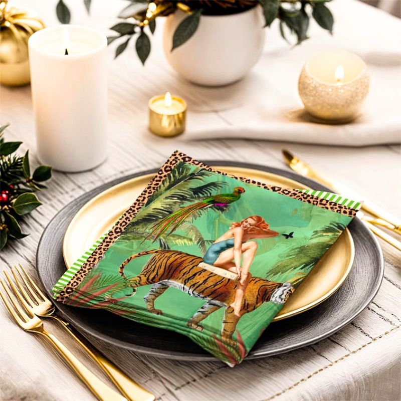 Jungle Walk Wild Green Napkin 4pc Set by Queen K
