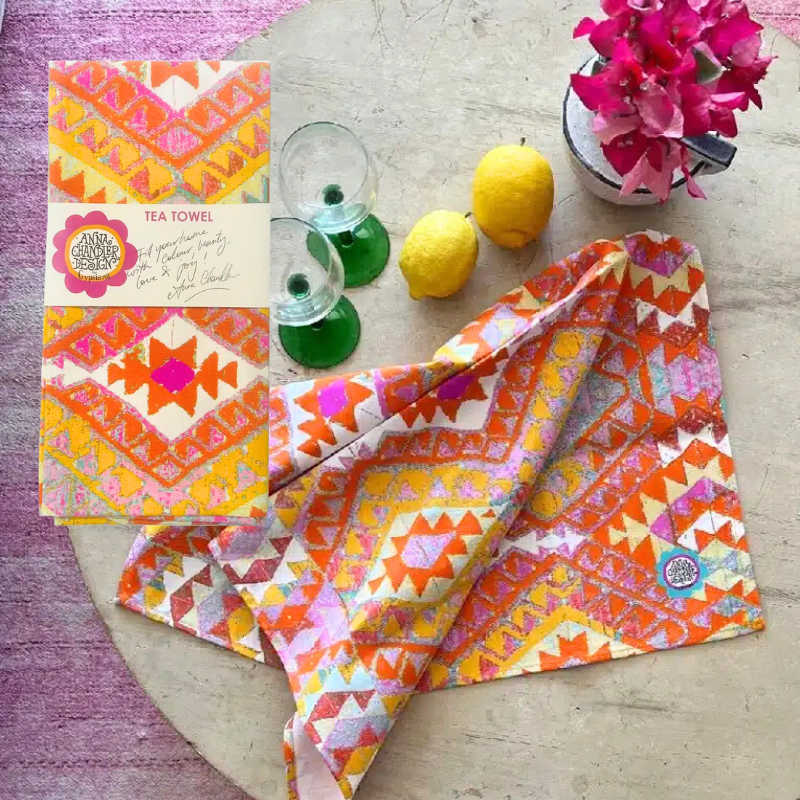 Anna Chandler Tea-Towel - Kelim Orange