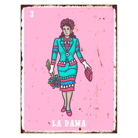 La Dama Mexican Lotería Tin Art Sign