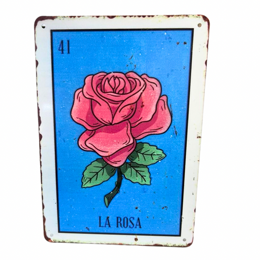 La Rosa Mexican Lotería Tin Art Sign