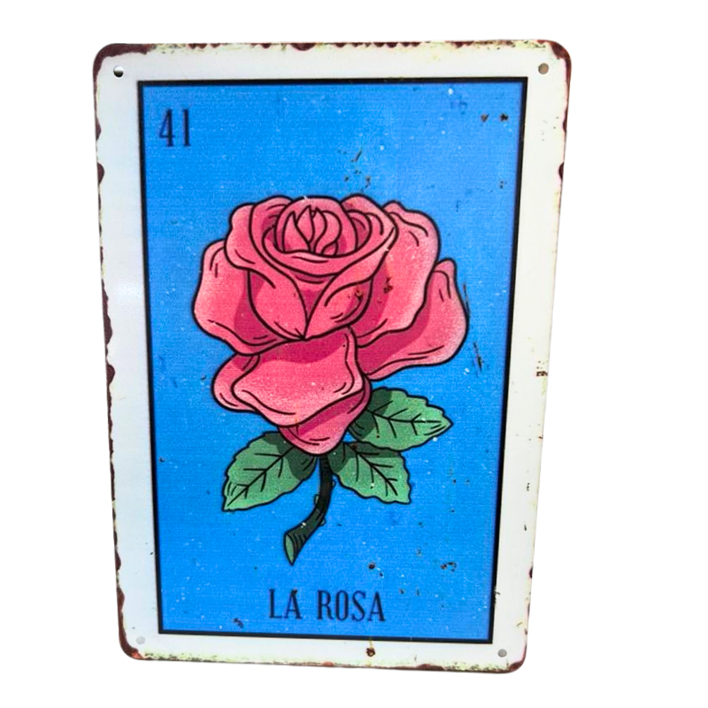 La Rosa Mexican Lotería Tin Art Sign – Grace Violet