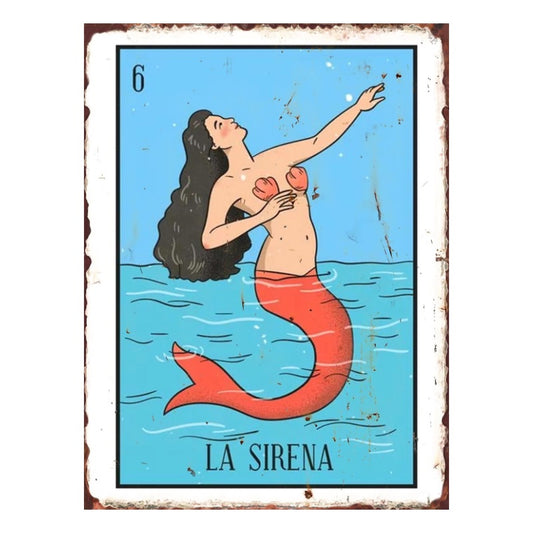 La Sirena Mexican Lotería Tin Art Sign