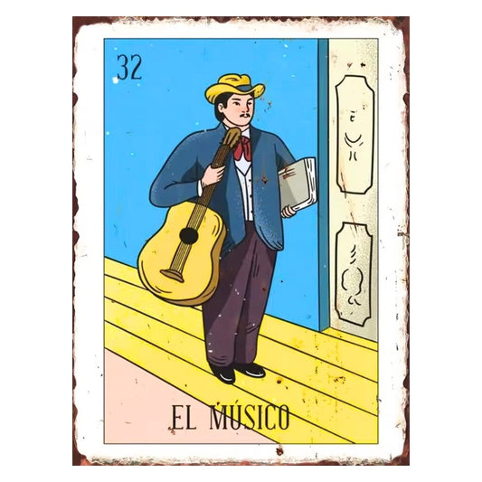 El Musico Mexican Lotería Tin Art Sign