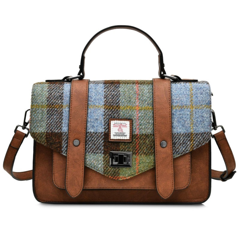 Islander UK Large Satchel in Chestnut and Blue Tartan
