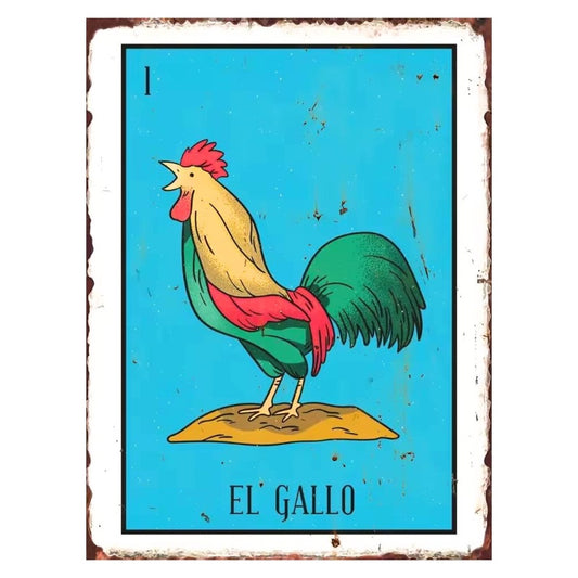 El’ Gallo Mexican Lotería Tin Art Sign