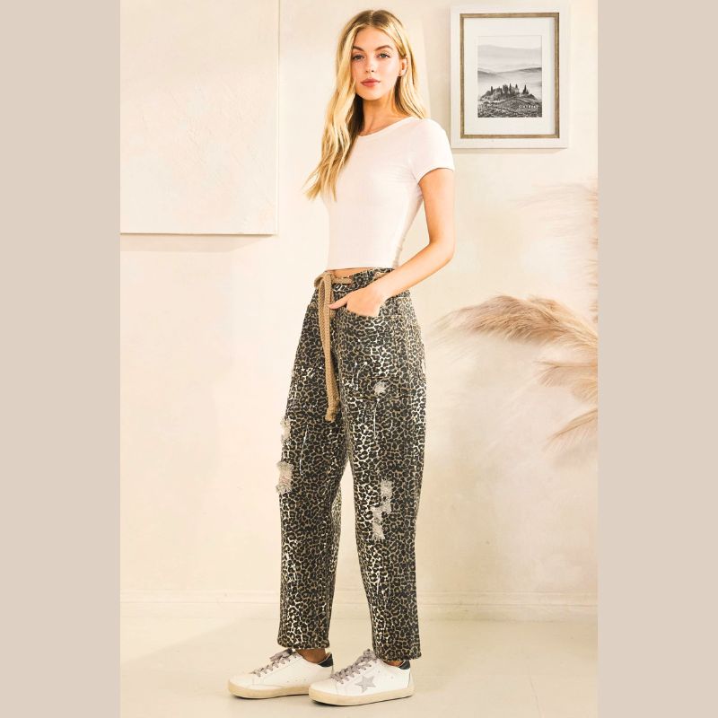 Mocha Leopard Distressed Pants