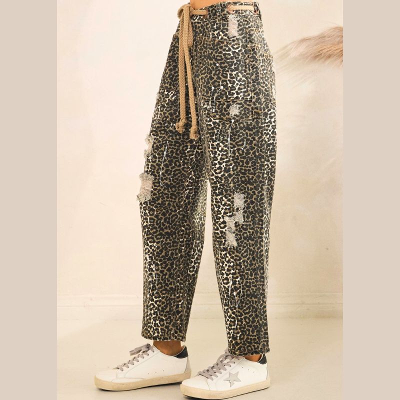 Mocha Leopard Distressed Pants