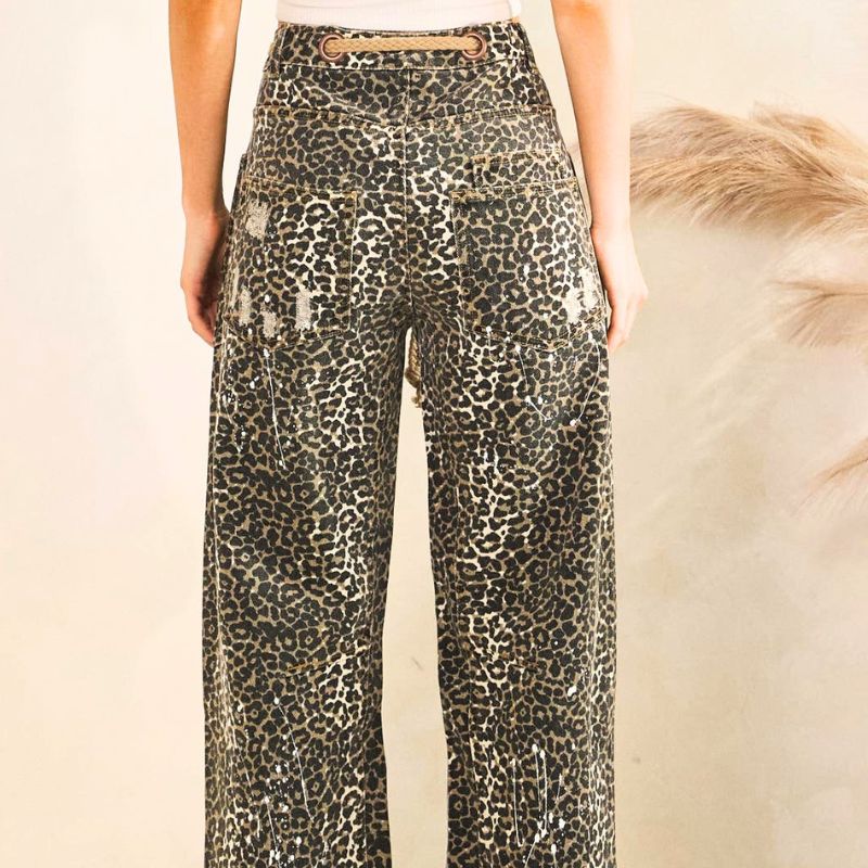 Mocha Leopard Distressed Pants