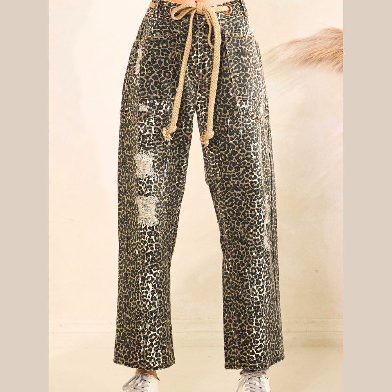 Mocha Leopard Distressed Pants