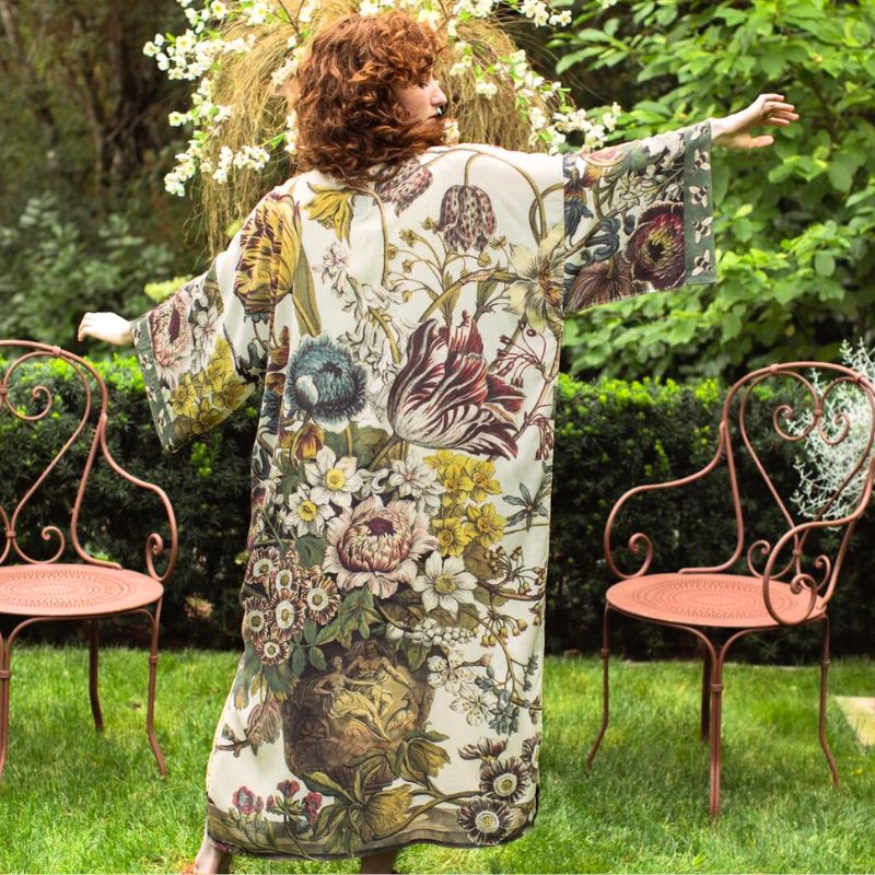 Love Grows Wild Floral Bamboo Duster Robe with Bees