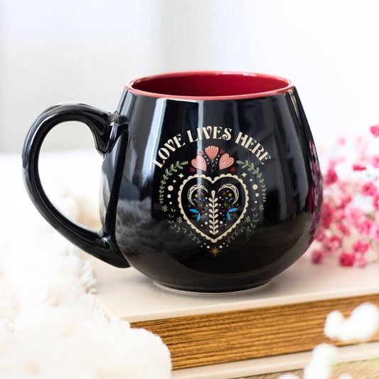 Love Lives Here Folk Heart Mug