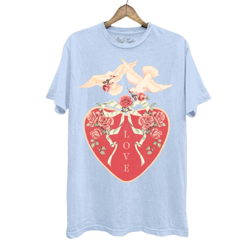 Lovey-Dovey Boyfriend Tee in Baby Blue Mineral Wash