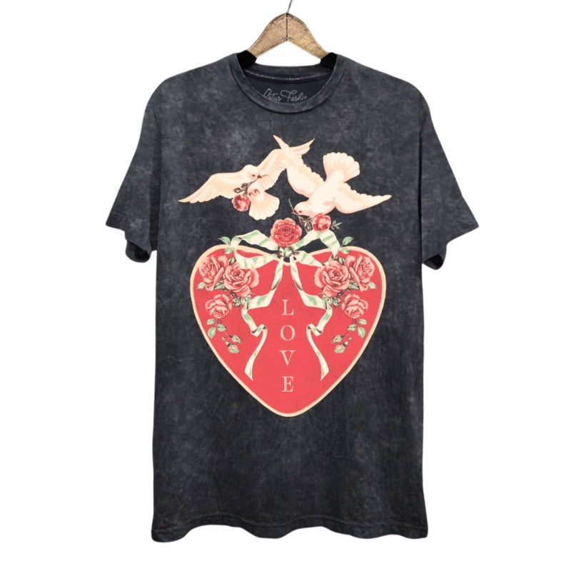 Lovey-Dovey Boyfriend Tee in Vintage Black Mineral Wash