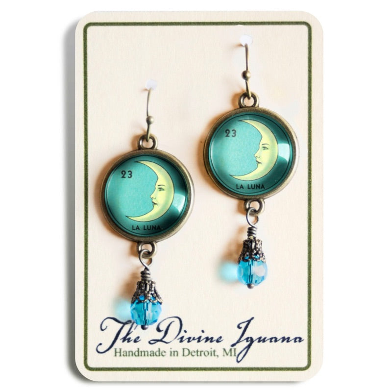 La Luna Crescent Moon Glass Cabochon Earrings