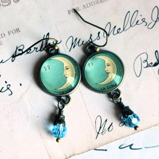 La Luna Crescent Moon Glass Cabochon Earrings
