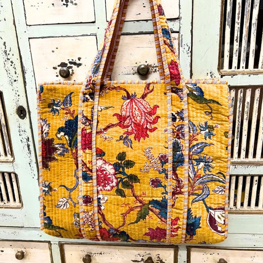 Mandalay Velvet Floral Tote Bag - Saffron