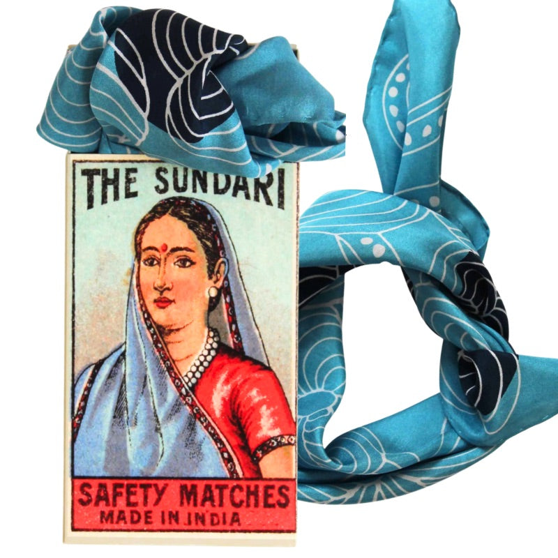 Mandalay Blue Silk Scarf with Gift Box