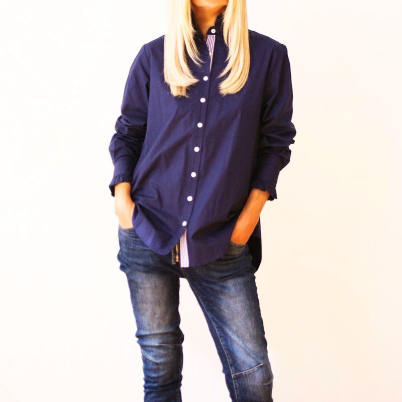 Maple Cotton Poplin Shirt in French Navy