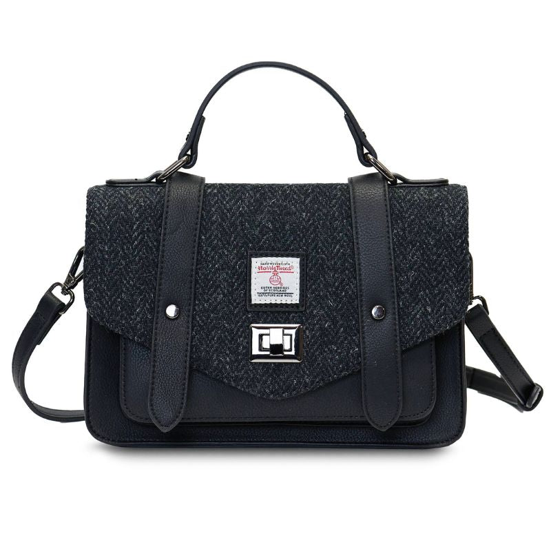 Islander UK Medium Satchel in Black Herringbone