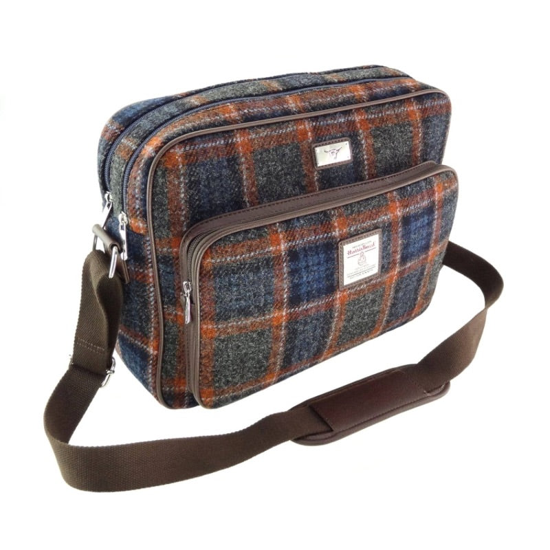 Glen Appin Harris Tweed Messenger Bag in Rustic Orange & Navy
