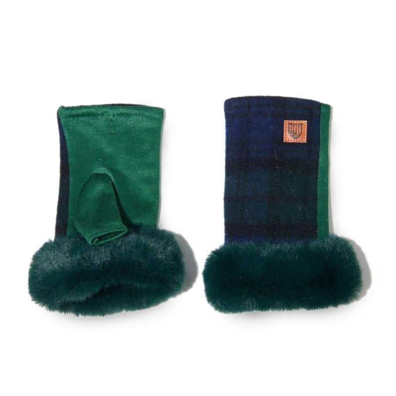 Islander UK Lambswool Fingerless Mittens in Black Watch Tartan