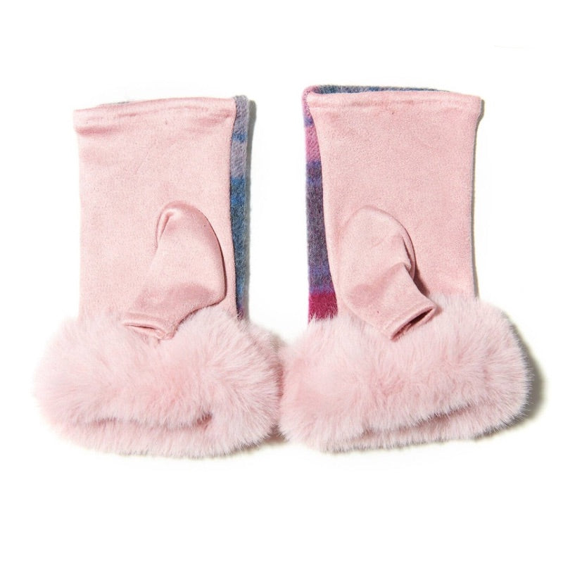 Islander UK Lambswool Fingerless Mittens in Bonnie Rose Tartan