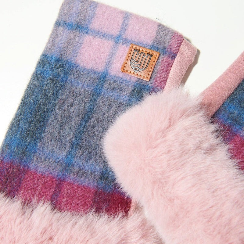Islander UK Lambswool Fingerless Mittens in Bonnie Rose Tartan