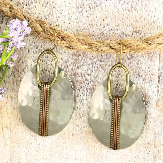 Hammered Silver and Copper Boho Earring