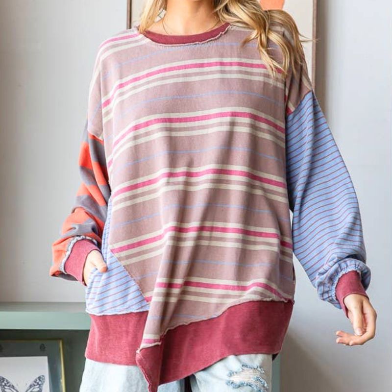 The Mocha Drift Striped and Oversized Top
