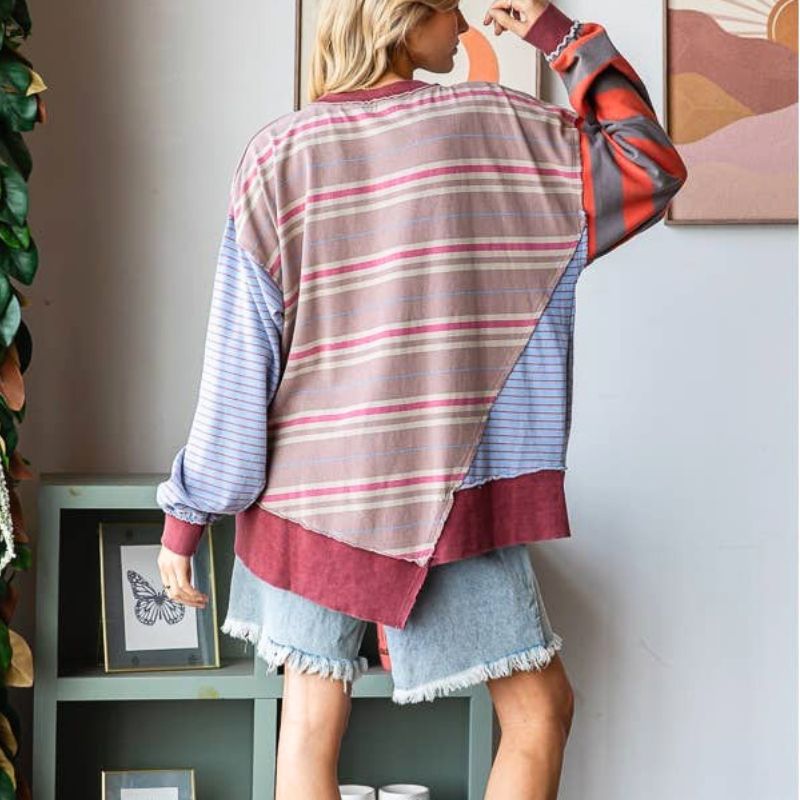 The Mocha Drift Striped and Oversized Top
