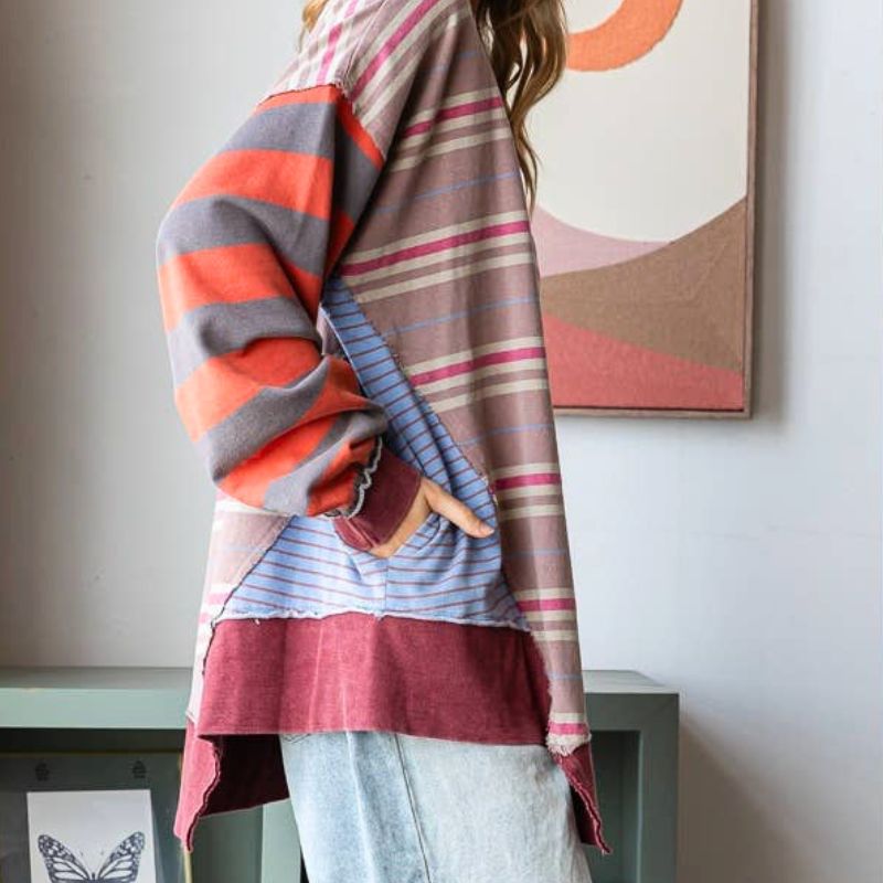 The Mocha Drift Striped and Oversized Top