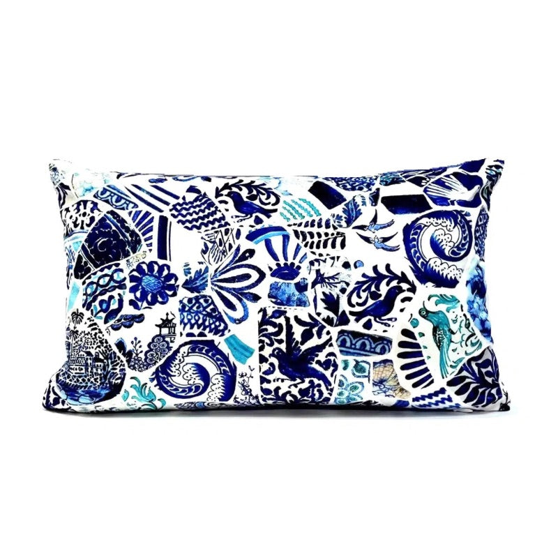 Anna Chandler Rectangle Velvet Cushion - Blue Mosaic