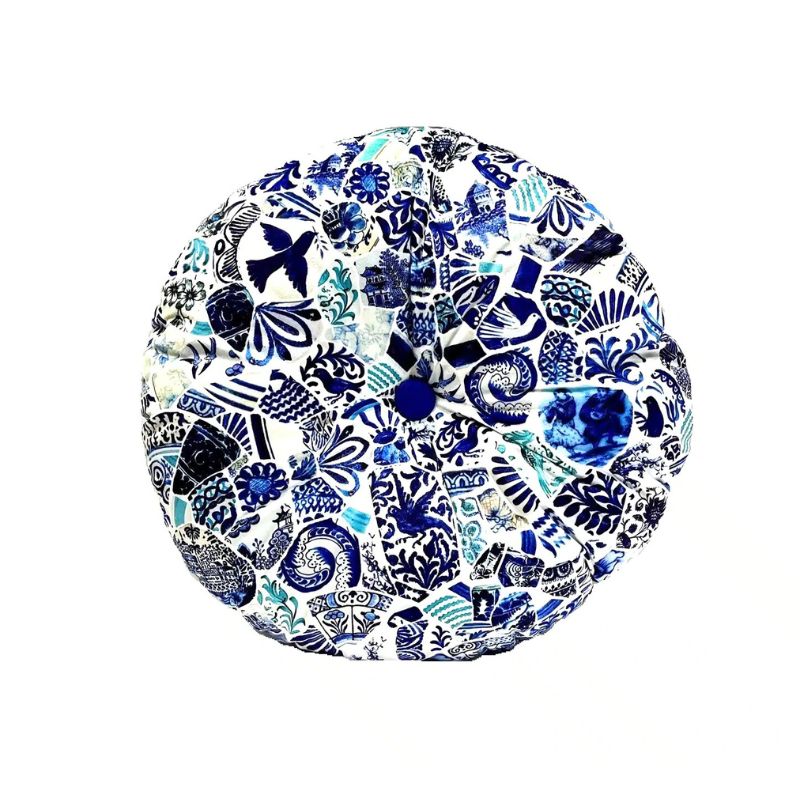 Anna Chandler Round Velvet Cushion - Blue Mosaic