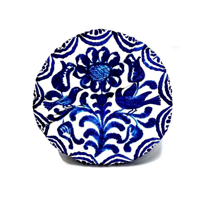Anna Chandler Round Velvet Cushion - Blue Mosaic