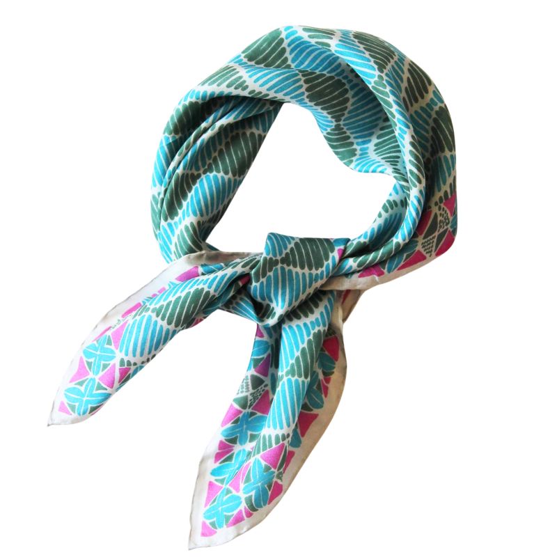 Mosque of Mali Silk Scarf in Aqua with Vintage Style Gift Box